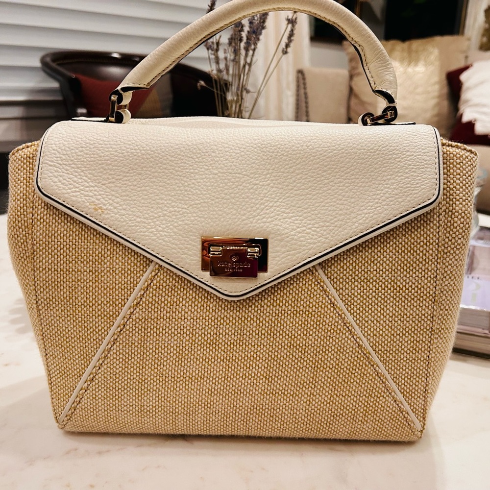 Kate Spade Wesley Place Fabric Johanna Cream Straw Woven & Leather Shoulder Bag